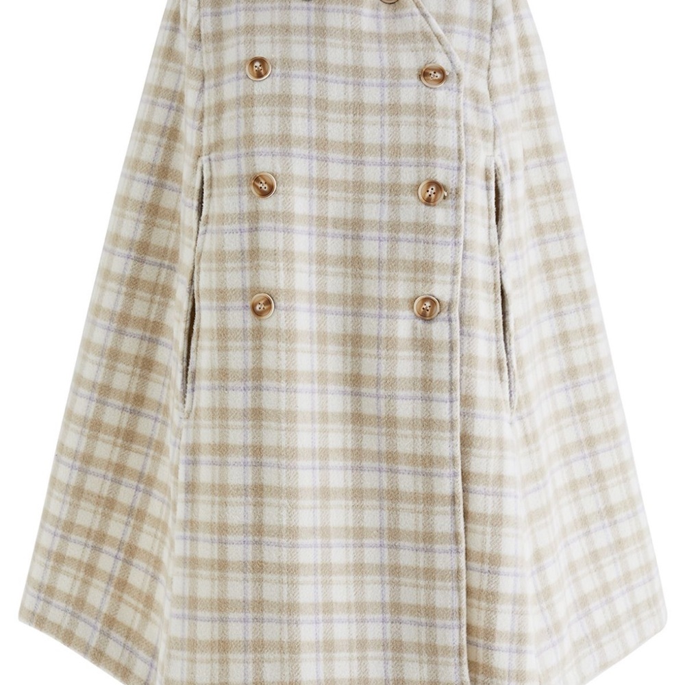 Chic Plaid Cape Coat with Fur Collar NWT size small - Picture 6 of 7